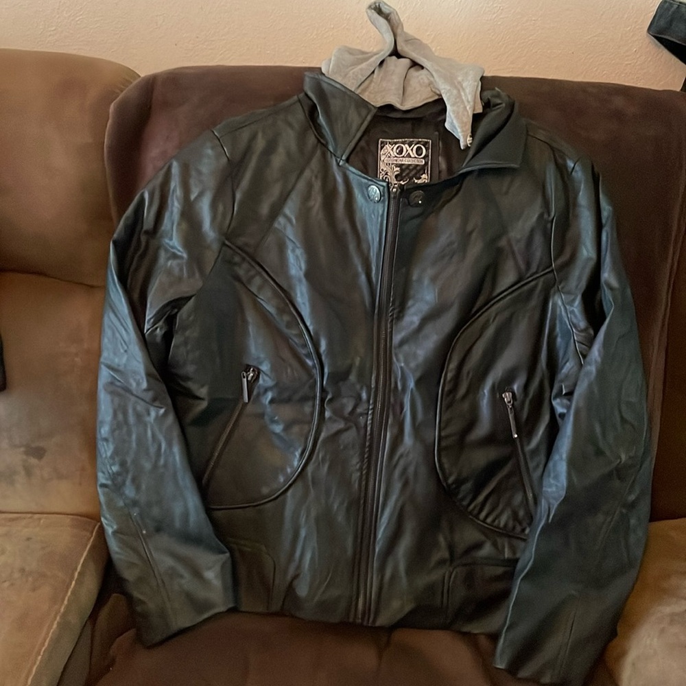 XOXO brand black faux leather “biker style” jacket ladies size 1X